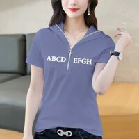 Áo thun có mũ trùm đầu ngắn tay mới thời trang nữ dáng rộng hàng đầu Hàn Quốc