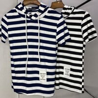 áo thun có nón sọc ngang bự - sọc trắng-đen  - L