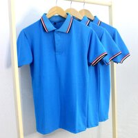 Áo Thun Cổ Sọc 3 Màu Thoitrang24h Nam Nữ Ngắn Tay Cổ Bẻ Polo Vải Cá Sấu 4 Chiều Ảnh Chụp Thật - Xanh Ya,M