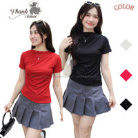 Áo thun cổ thuyền, áo kiểu lệch vai dún eo và vạt áo xéo, chất thun co giãn 4 chiều mềm mịn, form chuẩn -Thahclassic