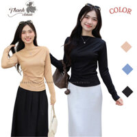 Áo thun cổ thuyền tay dài, áo kiểu lệch vai có dún eo chất thun tăm mềm mịn, form áo thanh lịch dễ phối -Thanh classic