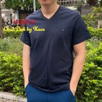 Áo thun cổ tim Tommy hilfiger Men’s flag V Neck tee Xanh Navy