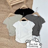 Áo thun cổ tim trơn , dây rút sườn ( kèm video và ảnh thật )