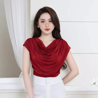 Áo Thun Cổ Trễ Nhũ Ánh Kim Tay Hến Form Ôm Nhún Eo - Tôn Dáng, Thời Trang Dự Tiệc Thanh Lịch Cho Nữ