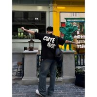 Áo thun Cổ Tròn CUTE BOY/ CUTE GIRL dáng rộng cho cả Nam và nữ, 2 màu đen và trắng