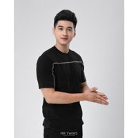 Áo thun cổ tròn đen viền kansai cotton thương hiệu MrTwins