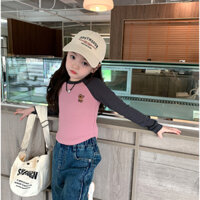 Áo thun cổ tròn đuôi tôm tay ráp lăng cho bé gái DMINT - Quần áo trẻ em thu đông hãng Ambb Kids