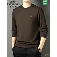 Áo thun cổ tròn nam xe cổ điển mùa xuân thu lụa dài tay màu sắc đồng nhất áo sweatshirt trung niên rộng rãi