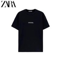 Áo thun cổ tròn tay ngắn chữ ZARA dành cho nam và nữ All Cotton 4087445 800