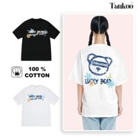 Áo thun cổ tròn tay ngắn. form vừa dành cho nam nữ in hình 2 mặt Lucky bear