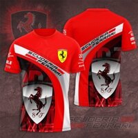 Áo thun cổ tròn thời trang nam nữ mùa hè, F1 Ferrari Racing, Áo thoáng khí in kỹ thuật số 3D, tay ngắn khô nhanh thông thường