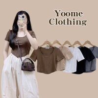 Áo thun cổ vuông vạt bầu form ôm, áo thun vạt bầu cổ vuông áo croptop cổ vuông yoomeclothing
