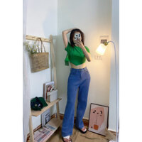 Áo thun cộc tay, áo phông croptop vạt bầu chất liệu thun gân tăm