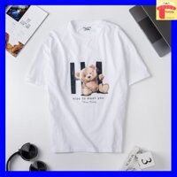 Áo thun cộc tay bé gái size đại 13-20 tuổi hình Gấu và chữ nice, Áo phông cho bé vải cotton co giãn thấm hút mồ hôi
