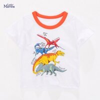 Áo thun cộc tay bé trai chính hãng LITTLE MAVEN - mẫu ATE041 ÁO TRẮNG IN HÌNH 4 CHÚ KHỦNG LONG