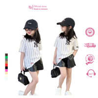 áo thun cộc tay mllb bóng chày kẻ sọc cho bé trai,gái unisex SARA KIDS