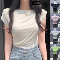 Áo Thun Cộc Tay Nữ Cổ Thuyền, Áo thun form thụng free size dưới 55kg - trieuduong08