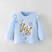 Áo thun cotton bé gái mùa thu mới xanh butterfly 7550