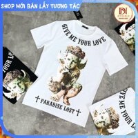 áo thun ,cotton cao cấp phông nam nữ - from rộng tay lỡ unisex hot trend in nổi 5D thiên thần sa ngã hot trend 0nlshop