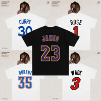 Áo thun Cotton chất lượng NBA 220g dành cho nam và nữ Áo bóng rổ rộng rãi James Curry KD Wade Rose