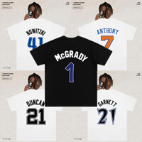 Áo thun Cotton chất lượng NBA phù hợp thời trang dành cho nam và nữ Áo bóng rổ dáng rộng Anthony Garnett Duncan Nowitzki McGrady