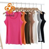 Áo thun cotton có gân nữ thời trang giản dị không tay tee plus size co giãn vest M30284