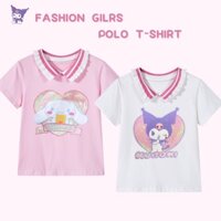 Áo Thun cotton Cổ polo Đính Kim Sa Họa Tiết Hoạt Hình Dễ Thương Thời Trang Mùa Hè Cho Bé Gái
