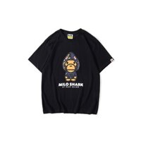 Áo Thun Cotton Cổ Tròn Tay Ngắn In Hình Cá Mập BAPE BABY MILO Blue Shark Thời Trang Đường Phố Cho Cặp Đôi
