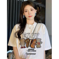 Áo thun cotton cổ tròn tay ngắn in hình EIGY các chú Gấu