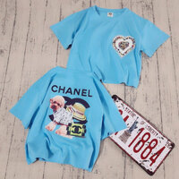 Áo thun cotton croptop kim sa in chanel cho bé gái sành điệu cá tính