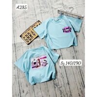 Áo thun cotton croptop sọc xanh hồng , thỏ phong cách Hàn Quốc cho bé gái