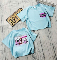 Áo thun cotton croptop sọc xanh hồng phong cách Hàn Quốc cho bé gái