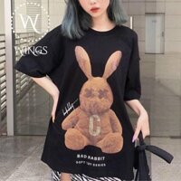 Áo thun cotton fom rộng oversize thỏ nâu bad rabit