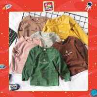 Áo thun cotton kẻ sọc ngang hoạ tiết chữ nhiều màu cho bé (Cao 90-140cm, nặng 10-30kg) N01000