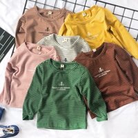 Áo thun cotton kẻ sọc ngang hoạ tiết chữ nhiều màu cho bé (N01000)