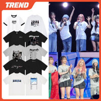 Áo thun Cotton KPOP AESPA Merch SYNK PARALLEL LINE THẾ GIỚI TOUR In hình tay ngắn Top Vintage Áo sơ mi dáng rộng thời trang nam nữ Tee