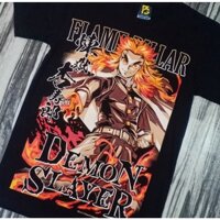 Áo Thun COTTON Màu Đen Họa Tiết Hoạt Hình DEMON SLAYER RENGOKU FLAME PILLAR Nhật Bản PG31