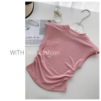 Áo thun cotton modal siêu cảm giác Milyfashion, phong cách nóng bỏng, màu kem, hương vị Hàn Quốc, phù hợp với tình yêu thành phố, áo khoác ngoài cổ cao trắng không tay