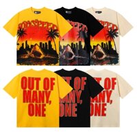 Áo thun cotton mới cỡ lớn cổ tròn thành phố dừa lòng bàn tay cá mập in áo thun ngắn tay
