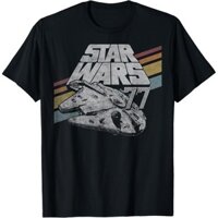 Áo thun cotton nam Star Wars Millennium Falcon 77 Retro sọc chéo Disney + Áo thun vận chuyển nhanh