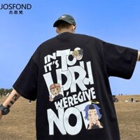 Áo thun Cotton ngắn tay nguyên chất Áo thun nam hiphop dạo phố mặc dáng rộng đôi t @