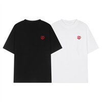 Áo thun Cotton ngoại cỡ EAGLETIMES Unisex dáng rộng giản dị thêu trái tim màu đỏ tay ngắn phù hợp với Áo thun cổ tròn mùa hè xu hướng nam và nữ Áo thun