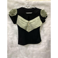 Áo thun Cotton nữ tay bèo vai bông hoa trẻ trung