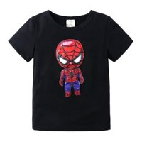 Áo Thun Cotton Tay Ngắn Có Đèn LED Phát Sáng In Hình Spiderman Iron Man Dành Cho Trẻ Em