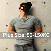 Áo thun cotton tay ngắn cổ Henley kích thước lớn cho nam tập thể dục