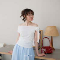 Áo thun cotton xược tay ngắn thắt nơ vai WOLKE TOP - blueber.ri