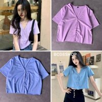 Áo Thun Croptop Cổ Tim Tay Ngắn Phối Khuy Nhiều Màu BC011 ྇