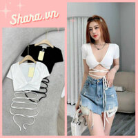 Áo thun croptop cổ V khoét sâu kèm dây buộc, áo thun body xoắn ngực body tôn dáng siêu xinh Shara SR747 KT