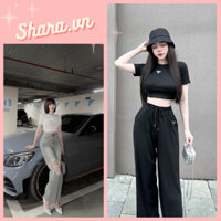 Áo thun croptop cộc tay nữ body logo giữa ngực, áo croptop nữ body sexy cực tôn dáng Shara SR796 KT