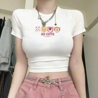 ÁO THUN CROPTOP IN BÁO HỒNG DÂU  CR SOCUTE